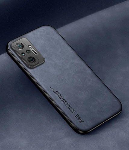 Шкіряний чохол XnE Xiaomi Redmi Note 10 Pro з металевою вставкою Blue