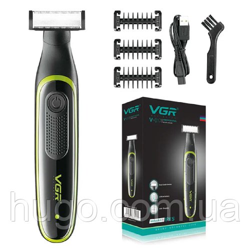 Електрична машинка тример з USB, + 3 насадки, VGR V-017 / Машинка для стрижки бороди та вусів