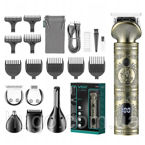 Акумуляторна машинка для стрижки 6в1 з USB, VGR V-106 / Набір для стрижки волосся та бороди / Чоловічий тример
