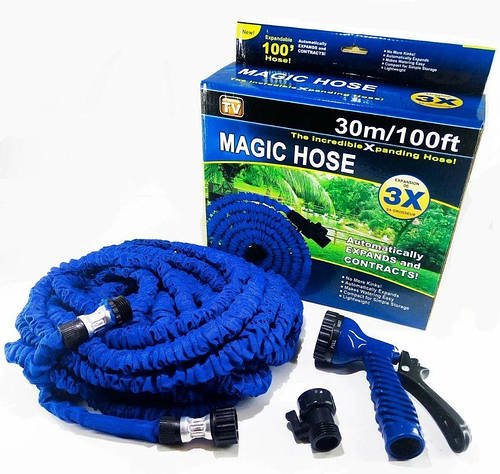 Садовий шланг Magic Hose 30 метрів для поливу саду з розпилювачем Синій YU227