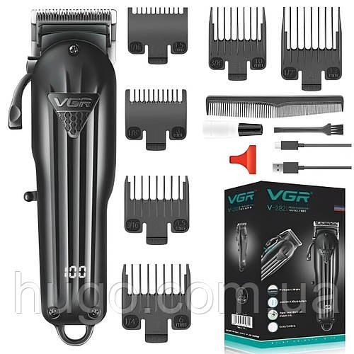 Машинка для стрижки волосся VGR V-282, з 6 насадками / Бездротовий акумуляторний тример для стрижки бороди