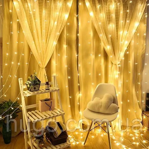 Гірлянда штора від мережі 3х3 м, 480LED, Xmas, Жовта / Новорічна гірлянда штора