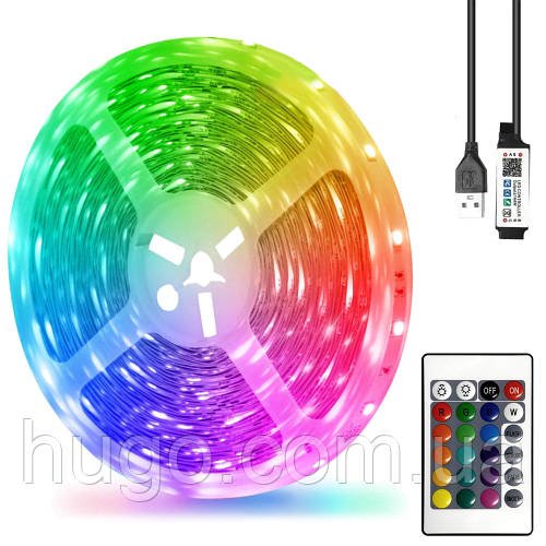 Світлодіодна LED стрічка від USB, на 5м + пульт, 5050 / Гнучка RGB стрічка від повербанка / Підсвічування для телевізора