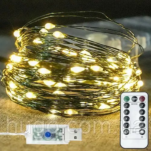 Гірлянда "Роса" від USB 30м 300LED, Теплий білий / Світлодіодна гірлянда нитка