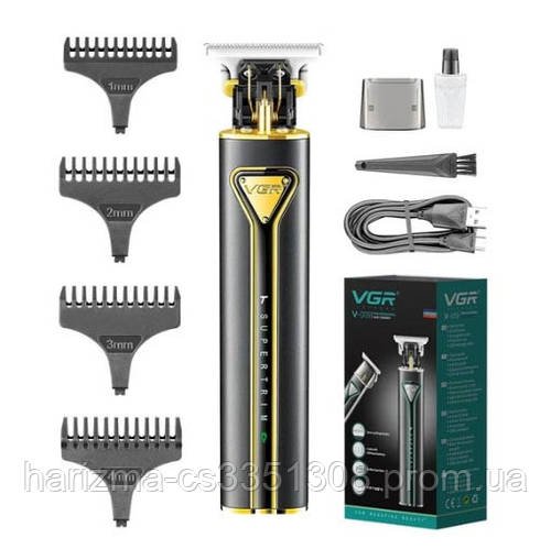 Професійний акумуляторний тример для бороди та вусів VGR V-009 зі змінними насадками 1-4 мм Gold