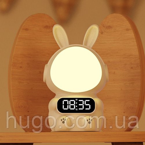 Дитячий годинник з будильником та USB, Кролик Rabbit, Білий / Настільний годинник з підсвічуванням / Дитячий нічник