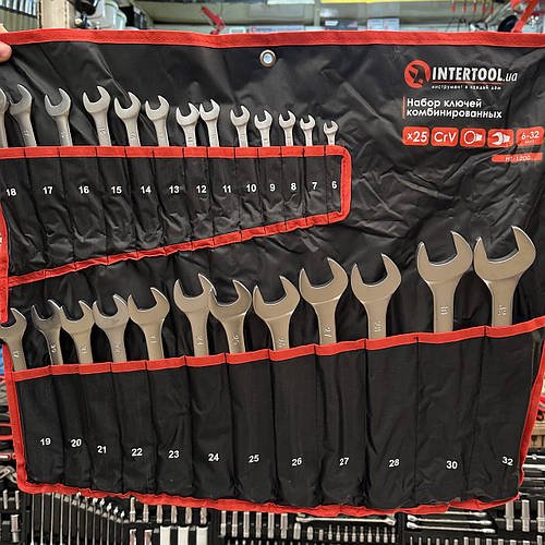 Набір ключів комбінованих 25 од. в чохлі INTERTOOL HT-1200 Cr-V сталь 6-32 мм