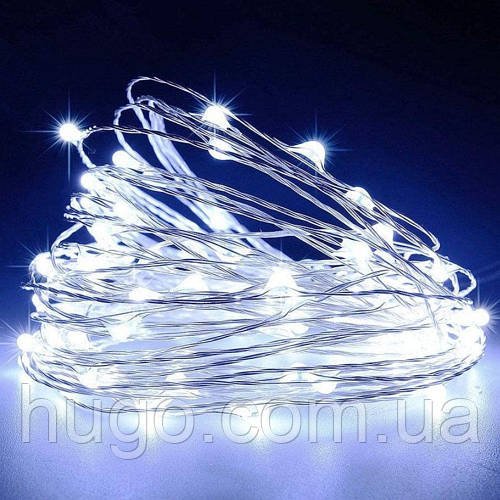 Гірлянда Роса, на батарейках та від USB, 10м, 100Led, Xmas, Холодний білий / Новорічна LED гірлянда
