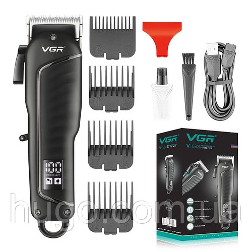 Акумуляторна машинка для стрижки + 4 насадки. VGR V683, Чорна / Тример для стрижки / Чоловічий тример