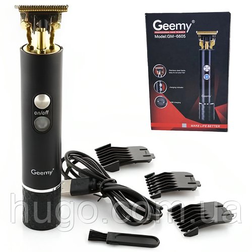 Машинка для стрижки Geemy GM6605 з насадками / Триммер для стрижки волосся, бороди і вусів