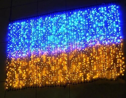 Гірлянда водоспад "Прапор України" 3х2 м 8 режимів 320 LED прозорий провід 220В жовто-синій