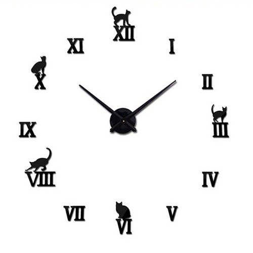 Настінні 3D годинники DIY Clock 100-120 см Кішки Чорний SN27