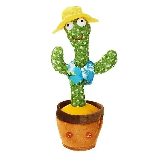 Танцюючий кактус з жовтим капелюхом і підсвічуванням Dancing Cactus 32 см співає повторюшка USB Зарядка YU227