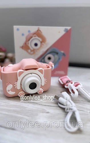 Дитячий цифровий фотоапарат із селфі камерою Children's fun Camera фотокамера з іграми та чохлом рожевий