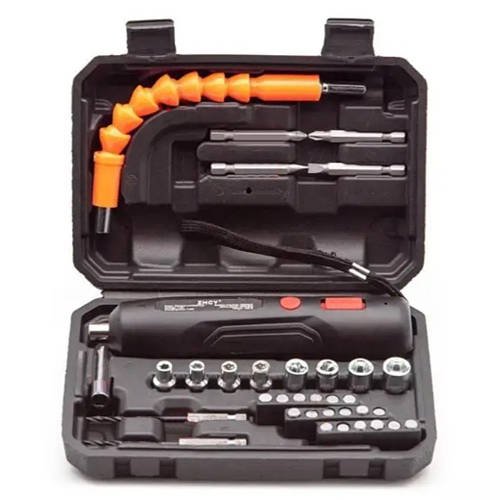 Набір інструментів на 37 предметів з електровикруткою у зручному пластиковому кейсі для зберігання