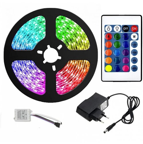 Світлодіодна LED стрічка RGB 5 метрів з пультом та блоком живлення