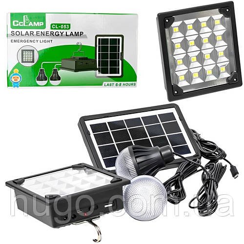 Ліхтар із сонячною батареєю + 2 лампочки Solar energy lamp CL-053 / Акумуляторний ліхтар з повербанком
