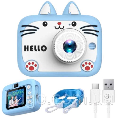 Дитячий цифровий фотоапарат 40МП, X900 Cat, від USB, Блакитний / Фотоапарат для дітей з селфі камерою