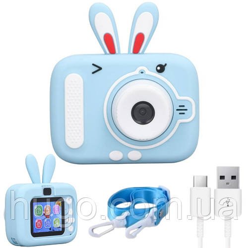 Дитячий цифровий фотоапарат 20МП, від USB, X900 Rabbit, Блакитний / Фотокамера для дітей із селфі-камерою та відео