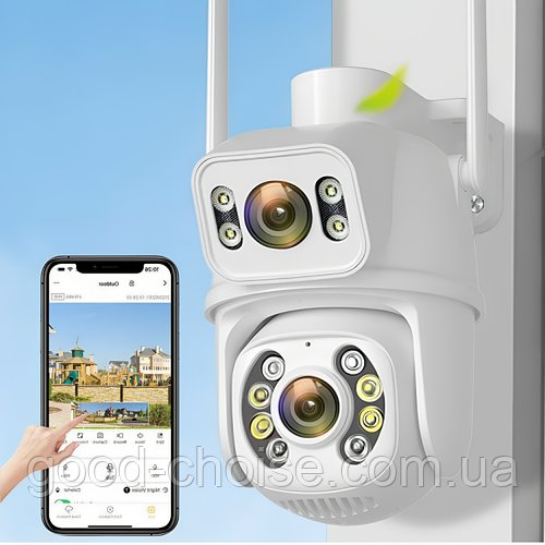 Вайфай камера відеоспостереження 8Мп, 2 об'єктиви, Dual IP Camera / Подвійна камера спостереження / Вулична камера