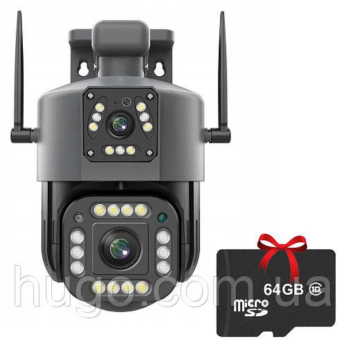 Вулична камера спостереження Qettopo V380 + Карта пам'яті 64Гб / Бездротова WiFi камера з нічною зйомкою