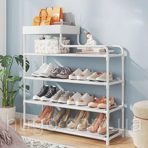 Полиця для зберігання взуття 78,5х21х54см, CLOTHES RACK, Біла / 5-рівнева взуттєва полиця / Стелаж для взуття