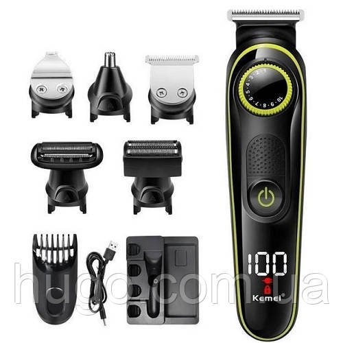Тример для стрижки Kemei Km 696 з насадками / Акумуляторна машинка для стрижки бороди / Тример-стайлер