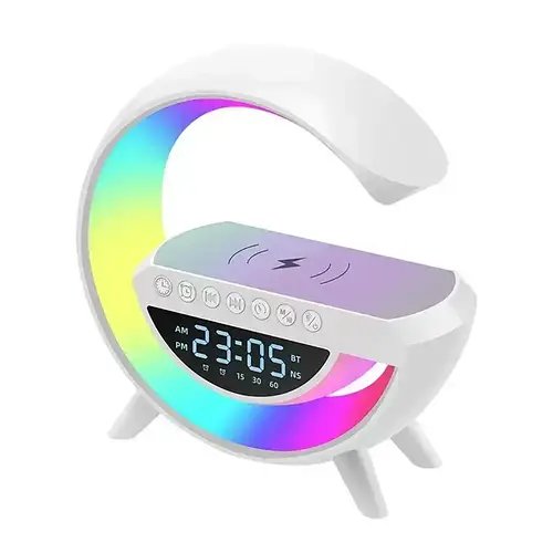 Настільна лампа-нічник BT-3401 RGB з годинником бездротовою зарядкою 15 W та Bluetooth-колонкою