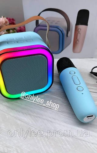 Портативна Bluetooth колонка 2в1 з RGB-підсвіткою K12 колонка-караоке з мікрофоном Синя