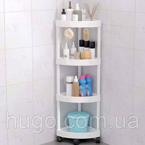 Кутовий стелаж для ванної 88х34х25см, 4 яруси, Білий / Підлогова полиця для ванної / Кутова полиця у ванну