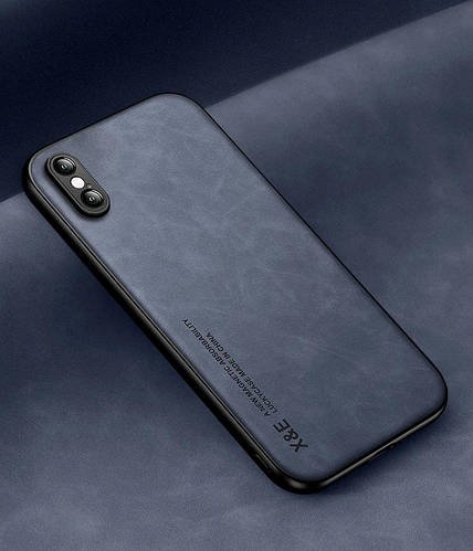 Шкіряний чохол XnE iPhone X з металевою вставкою Blue