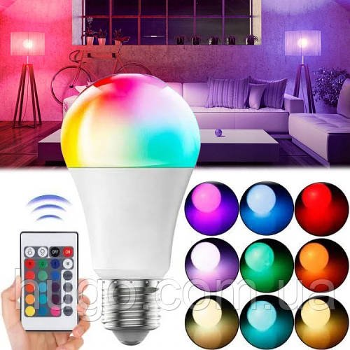 Світлодіодна LED лампа 9Вт + пульт, Anslut Standard Bulb / Кольорова лампа RGB з патроном E27