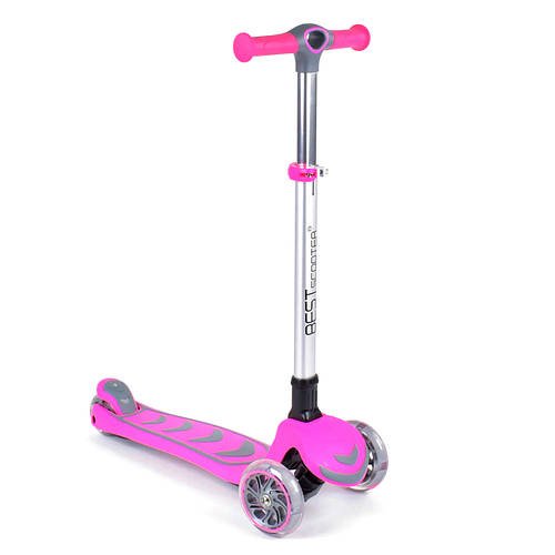 Самокат триколісний дитячий (кермо 64-79, ножне гальмо, d=12 см) Best Scooter 57795 Рожевий