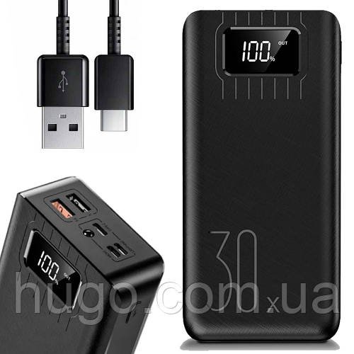 Повербанк 30000mah, 2хUSB, Type-C, Lighting, KL112 / Powerbank / Повербанк з ліхтариком