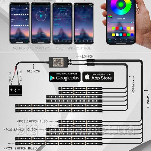 Комплект світлодіодного RGB підсвічування Bluetooth для мотоцикла  Чорний