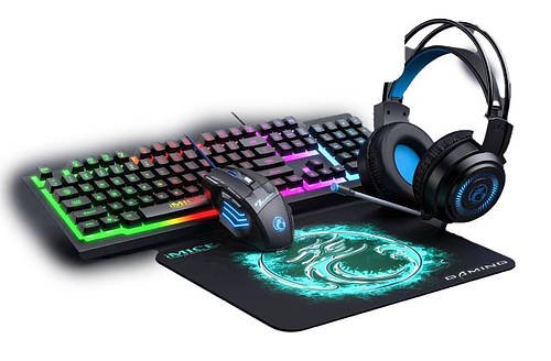 Ігровий комплект 4 в 1 з підсвічуванням RGB Gaming Мишка Навушники Клавіатура Килимок