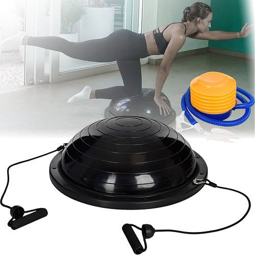 Балансувальна платформа з еспандером MS 2609-10 Чорна Сфера для занять фітнесом 60 см