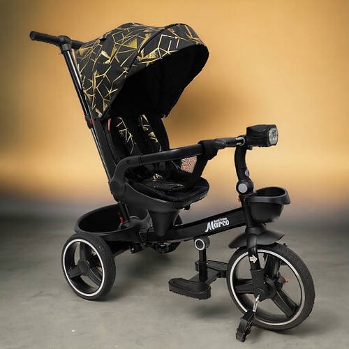 Велосипед триколісний з батьківською ручкою Best Trike (поворот сидіння, фара) Marco 9155 / 390-07 Чорний