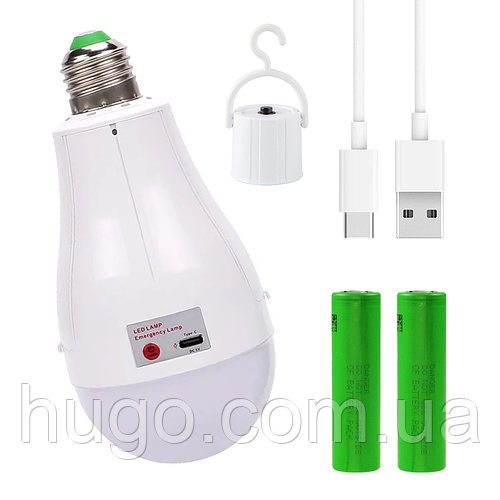 Світлодіодна LED лампочка 18W, з акумулятором 18650*2, FA-3920 Pro, E27 / Лампочка для кемпінгу з гачком