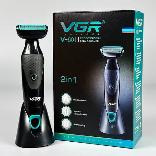 Електробритва VGR V-601 з водозахистом, USB-зарядкою, насадкою-бритвою та триммером для носа та вух.
