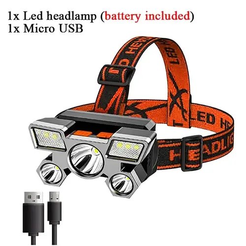 Налобний 5 світлодіодний із вбудованим акумулятором 18650HEAD LIGHT HP227