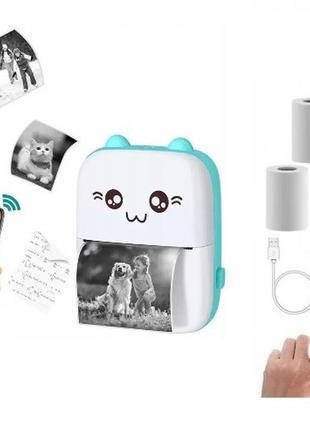 Портативний термопринтер Bambi Cat Mini printer Blue HP227