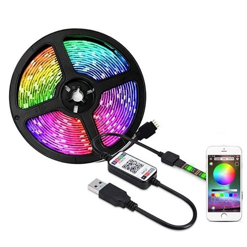 Світлодіодна LED стрічка RGB 5 метрів з керуванням через телефон та пультом