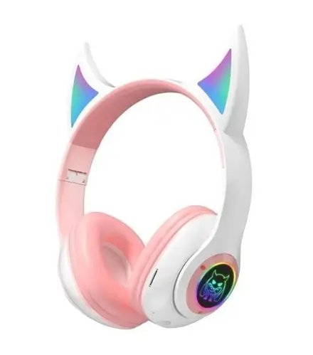 Бездротові накладні Bluetooth навушники з мікрофоном CAT STN-25 Навушники з котячими вушками та підсвічуванням Рожевий