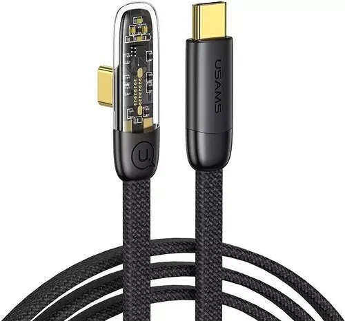 Дата кабель USAMS US-SJ584 Type-C to Type-C PD 100W Right-angle (1.2m) швидка зарядка Fast Charging, кутовий