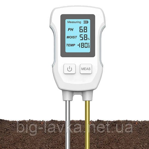 РH метр 3в1 цифровий аналізатор ґрунту з LCD екраном  Білий