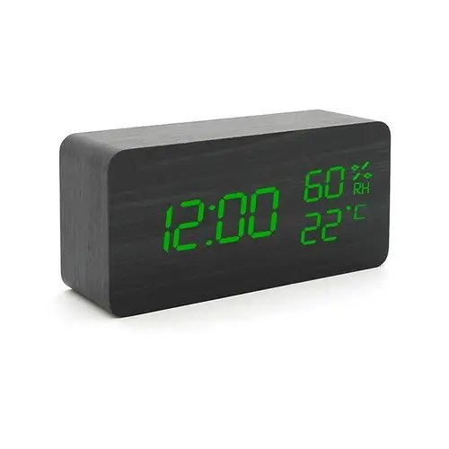 Настільний світлодіодний годинник Wooden Clock VST-862 Годинник з зеленим підсвічуванням