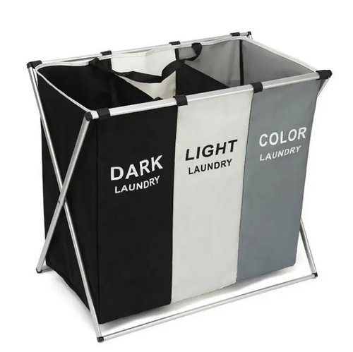 Складаний кошик для білизни на 3 секції Laundry basket з металевим каркасом на 150 л