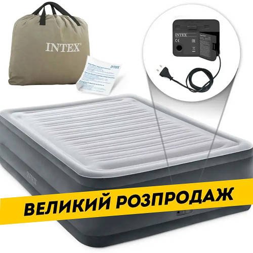 Надувне ліжко велюр із вбудованим електричним насосом (203-152-56см) Intex 64418