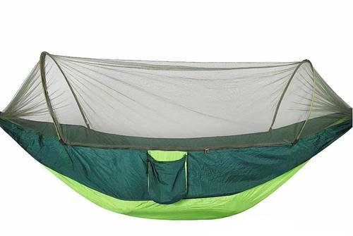 Туристичний гамак з москітною сіткою Hammock 270x140 см Зелений Гамак для відпочинку із захистом від комах